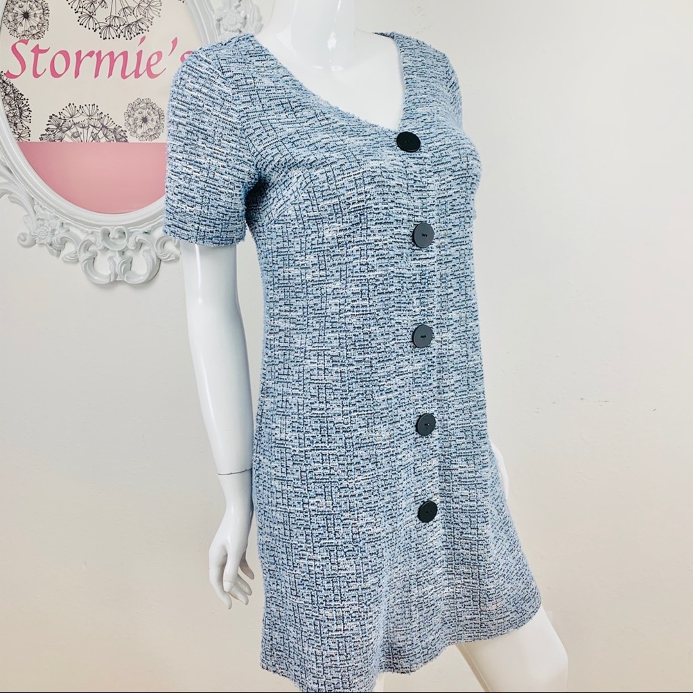 Wallis / Tweed Faux Button Blue White Gray